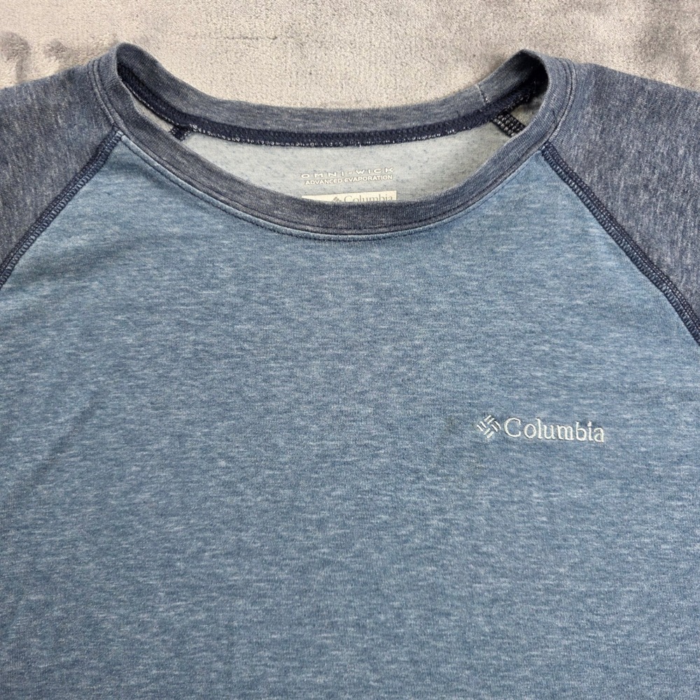 Columbia Omni-Wick Mens XL Long Sleeve Blue Heathered Raglan Shirt RN89724 - Picture 2 of 8
